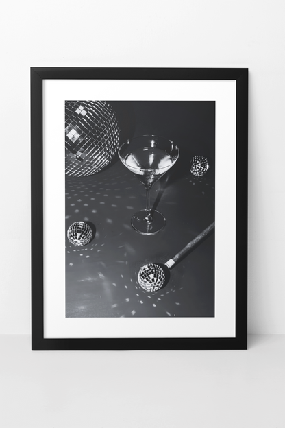 Elegant Martini Drink On 8 Ball Pool Wall Mount | Minimalistic Disco Balls Aesthetics Fashion Poster