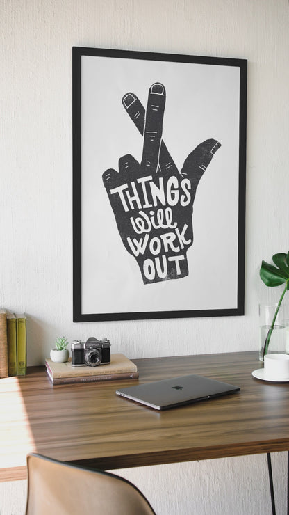Things Will Work Out Fingers Crossed Poster | Y2K Black and White Fashion Decor