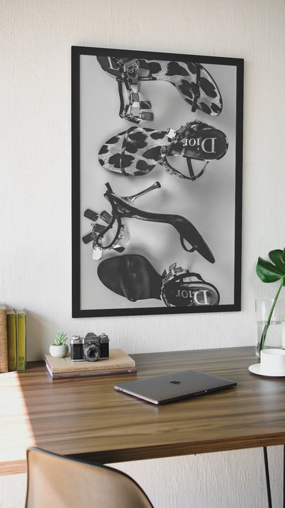 90s Vintage Chic Designer Heel Shoes Poster | Timeless Living Room Luxury Illustration Decor