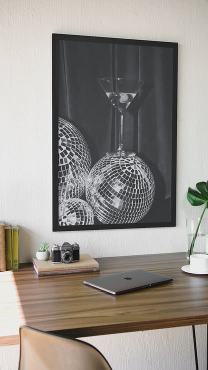 Minimalistic Martini On Disco Ball Luxury Aesthetics Print | Elegant Fashion Living Room Decor