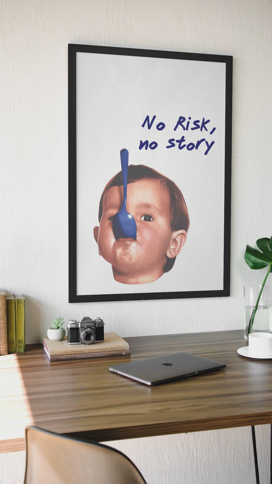 Kühnes „No Risk, No Story“-Wandbild | Ästhetische Y2K-Statement-Zimmerdekoration