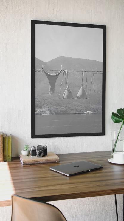 Vintage Bikini Hang Drying On Beach Aesthetics Decor | Gift For Her, Coastal Summer Dorm Poster