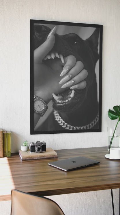 Glamour Rich Guard Dog Portrait Wall Art | Aesthetic Modern House Luxury Bedroom Poster