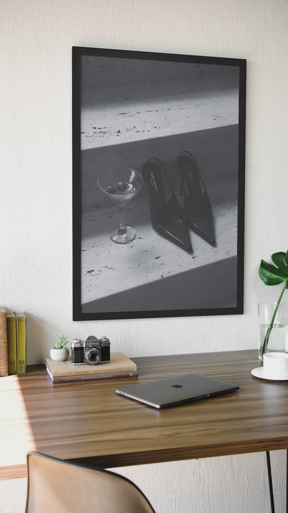 Vintage 90s Heel Shoes & Martini On Stairs Wall Art | Y2K Girly Fashion Bedroom Lover Wall Mount