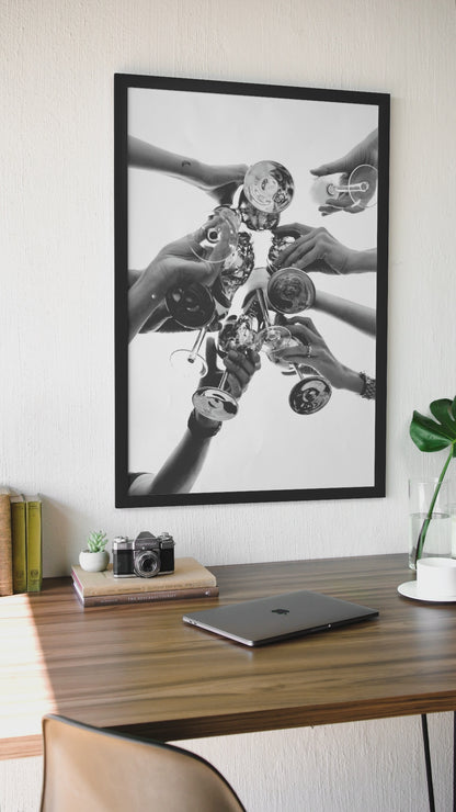 Essential Champaigne Glasses Celebration Wall Art | Timeless Girly Black & White Room Decor