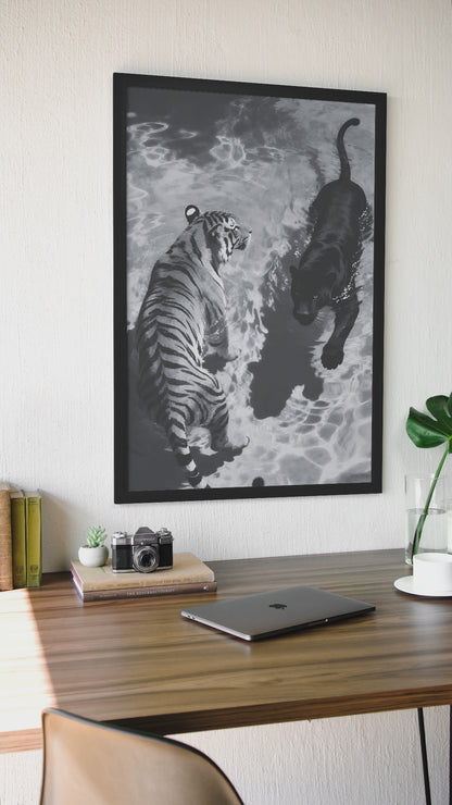 Essential Tiger & Black Panther Wall Mount | Bold Wild Life Fashion Illustration Print