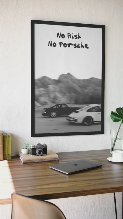 Minimalistic No Risk, No Porsche Quote Saying Wall Mount | Timeless Luxury Boys Room Decor