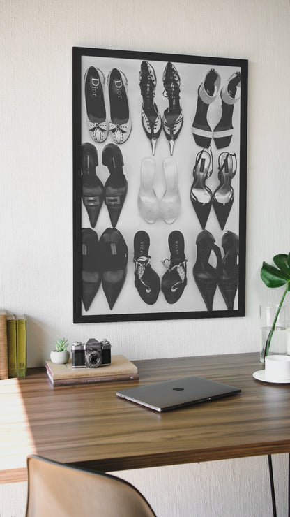 Girly Designer Heels Illustration Wall Art | Vintage Luxury Life Style Fashion Decor