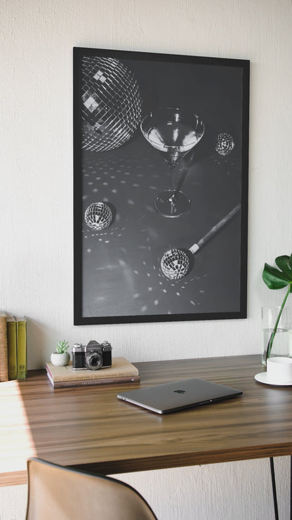 Elegant Martini Drink On 8 Ball Pool Wall Mount | Minimalistic Disco Balls Aesthetics Fashion Poster